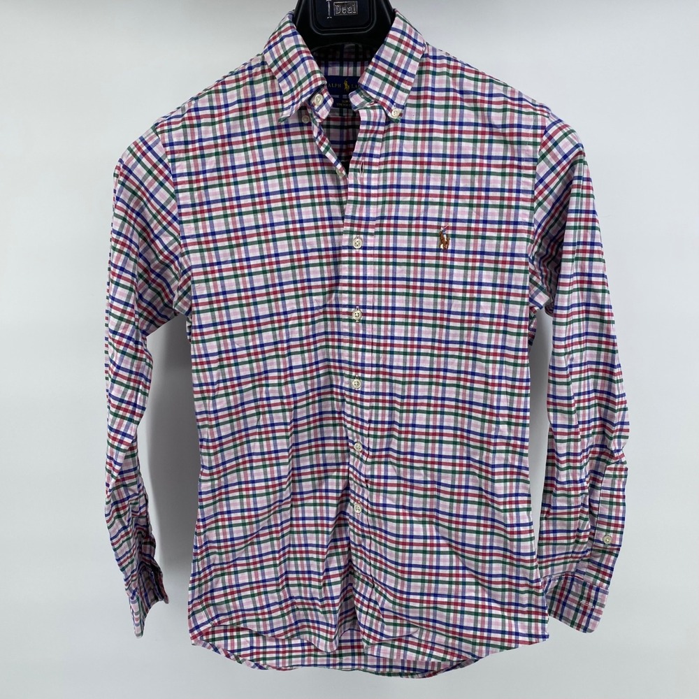 Polo Ralph Lauren Slim Fit Stretch Oxford Shirt Mens Small Plaid Multi-Color - Picture 2 of 8
